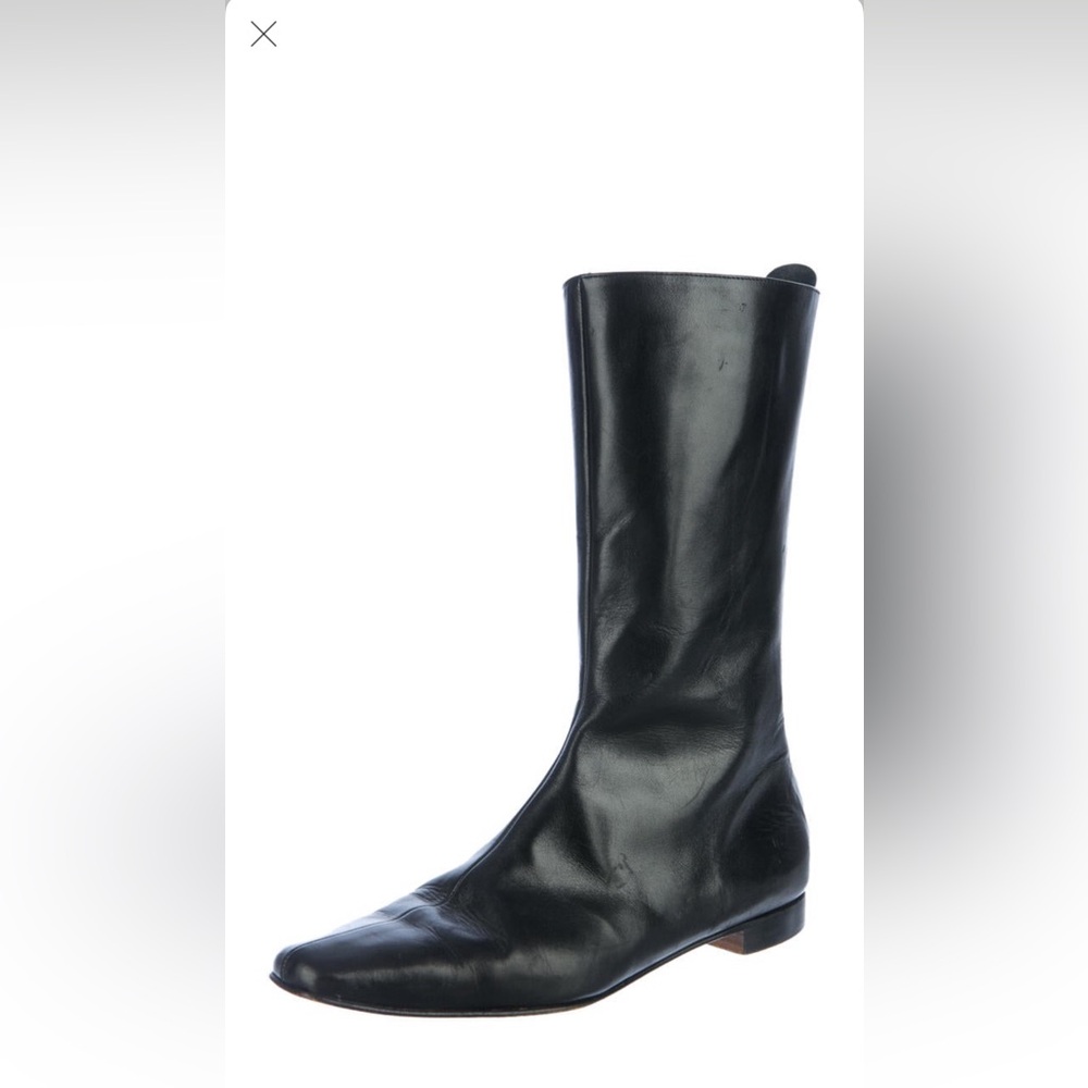Manolo Blahnik Black Leather Mid-Calf Boots